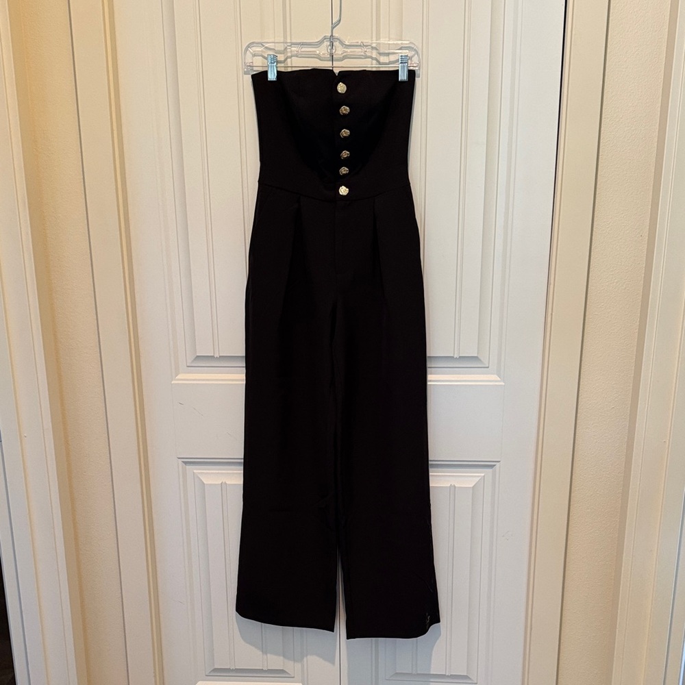 Bar III Black Wide Leg Jumpsuit with Button Detail